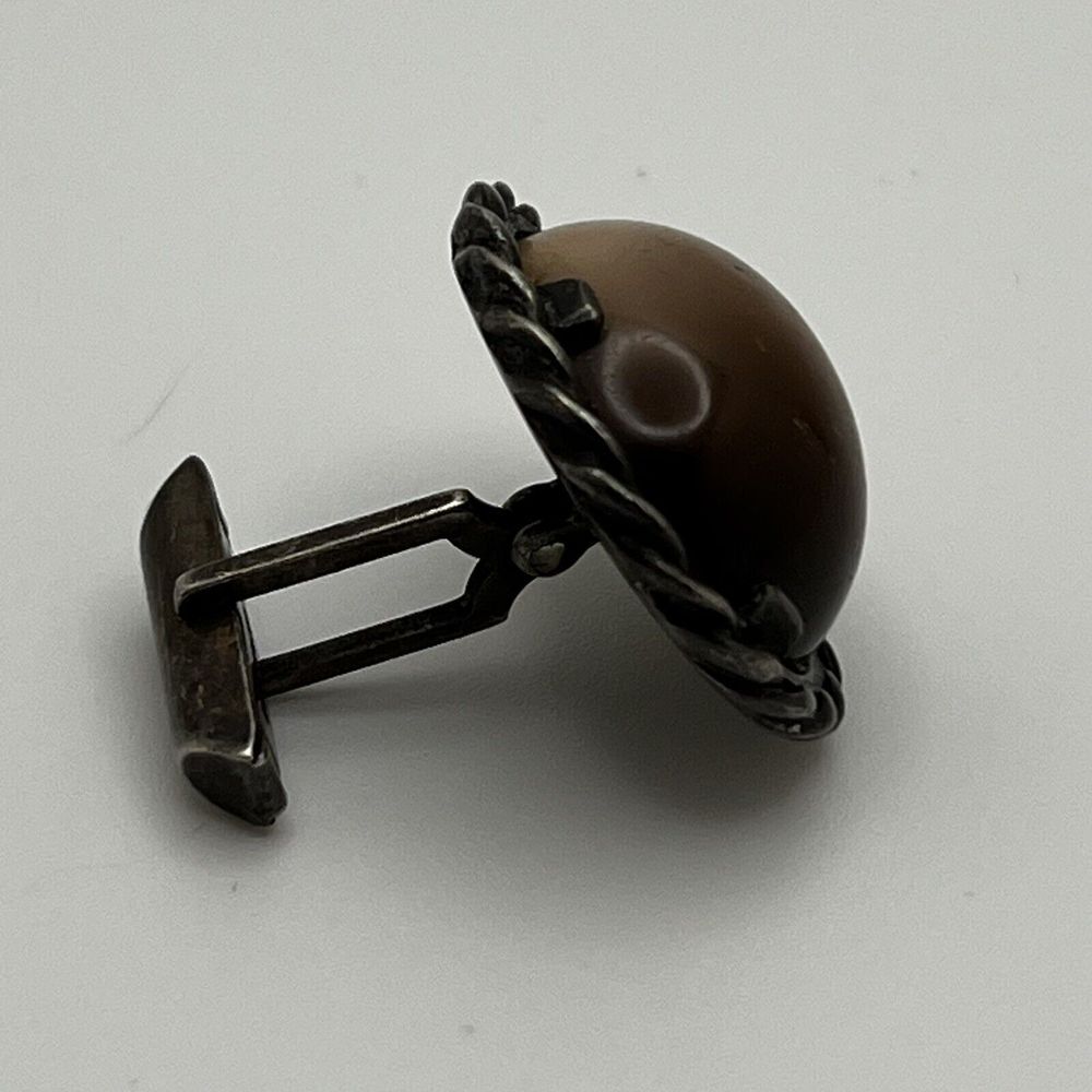 Vintage Ed Harris Sterling Silver Tigers Eye Agate Modernist Handmade Cufflinks - Picture 7 of 9